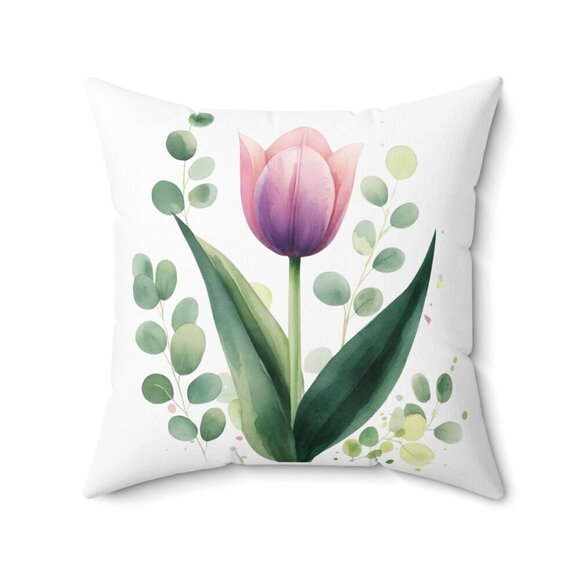 Modern Floral Square Pillow Cover: Soft Cushion for Living Room, Spring Decor - Picture 3 of 6